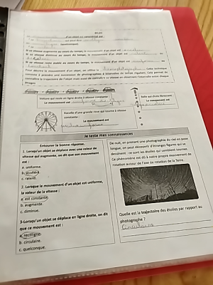Photo d'un cours de  Exercices sur le mouvement des objets