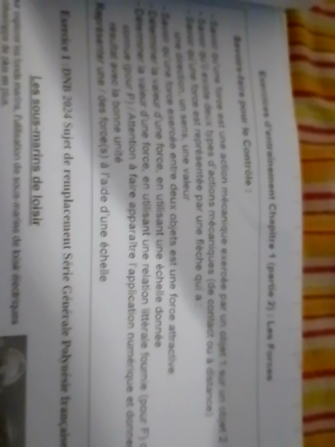 Photo d'un cours de  Exercices sur les Forces Mécaniques