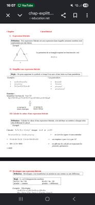 Photo d'un cours de  Expressions Littérales et Calcul Littéral