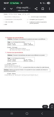 Photo d'un cours de  Expressions Littérales et Calculs