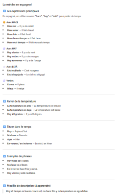 Expressions météo en espagnol quiz