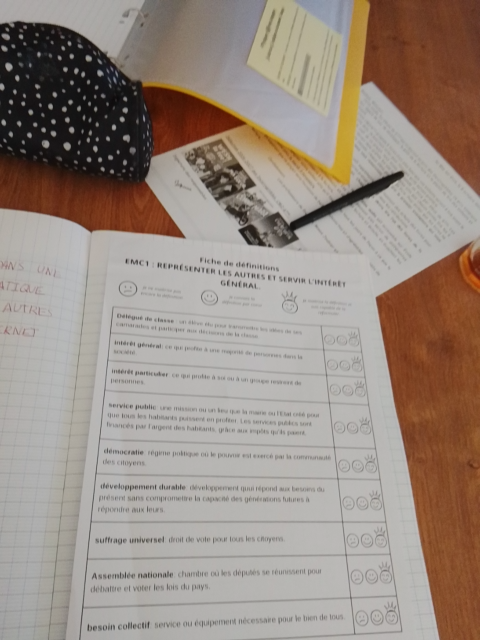 Photo d'un cours de  Fiche de définitions EMC