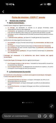 Photo d'un cours de  Fiche de révision économique CEJM