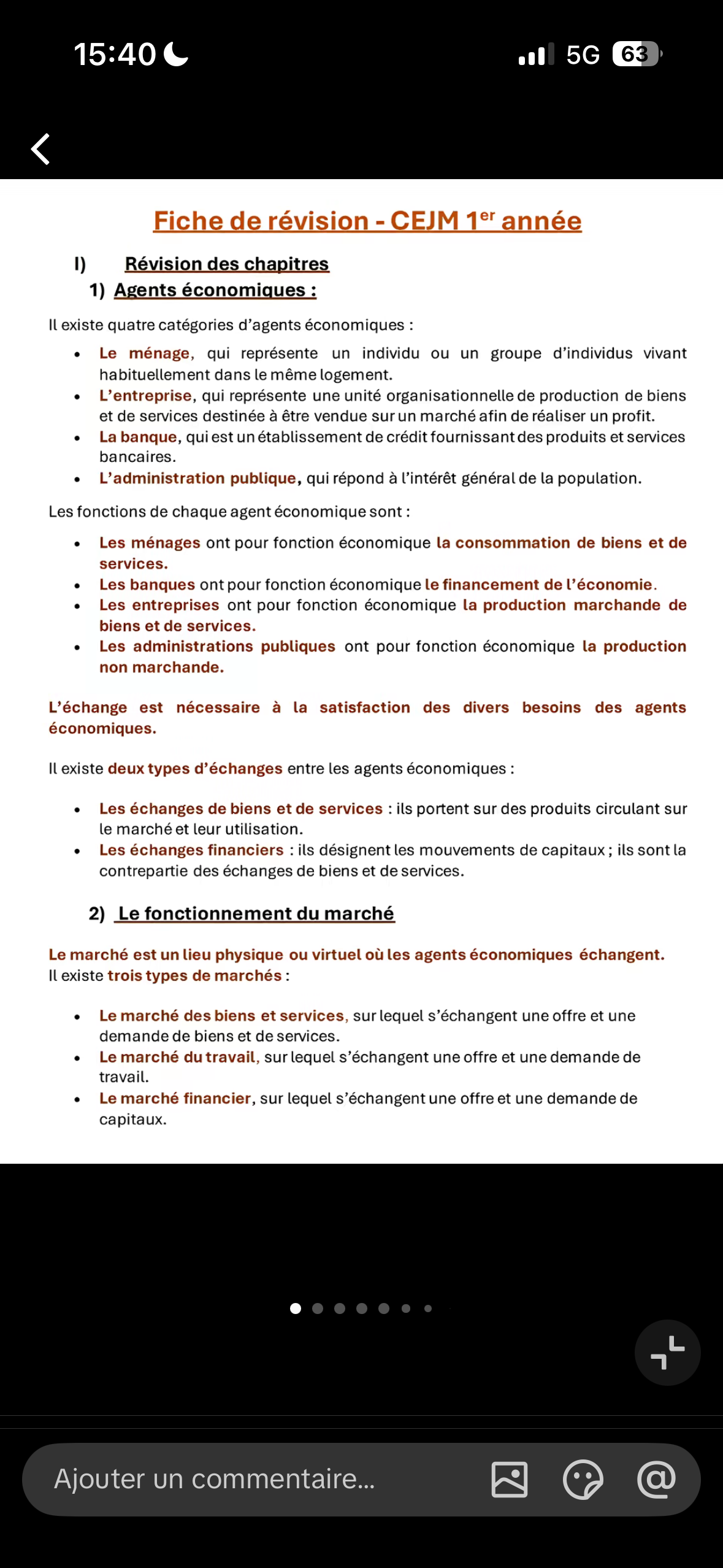 Photo d'un cours de  Fiche de révision économique CEJM