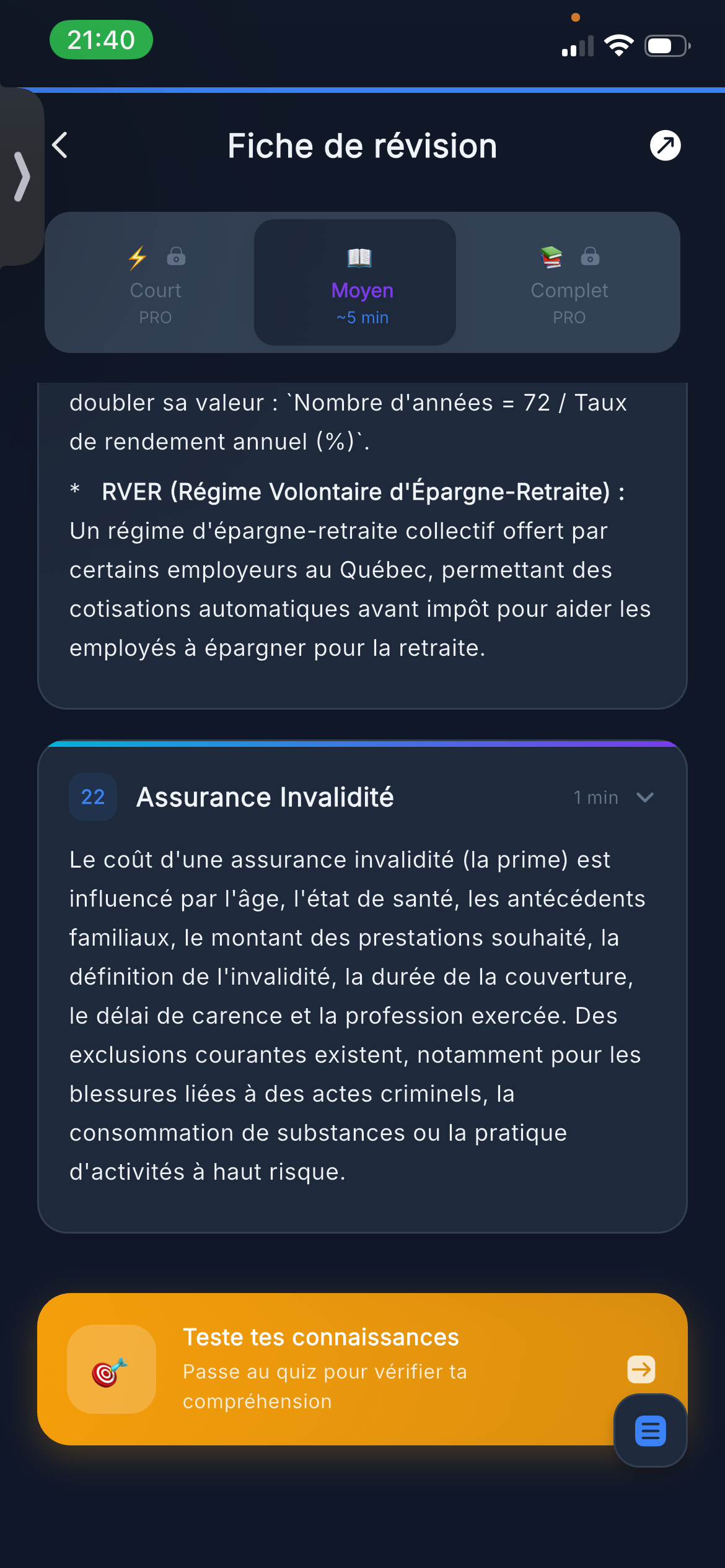 Photo d'un cours de  Fiche de révision financière