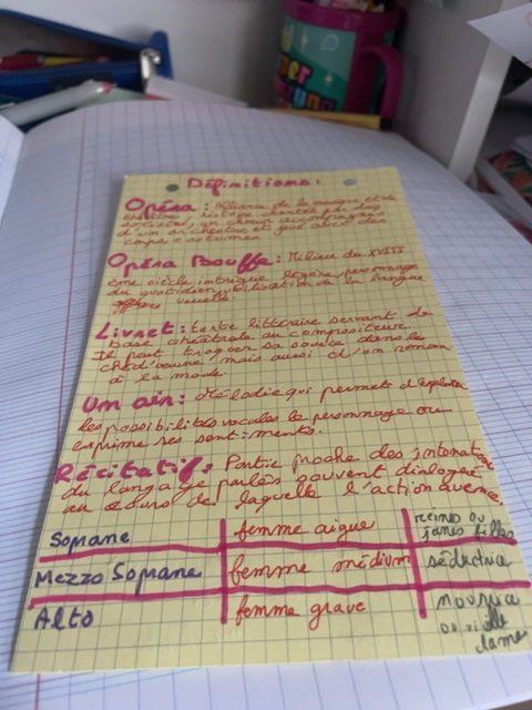 Photo d'un cours de  Fiche de révision sur l'opéra