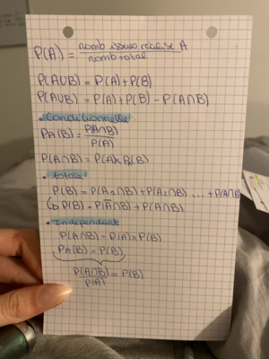 Photo d'un cours de  Fiche de révision sur probabilités