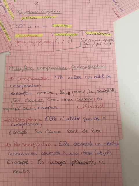Photo d'un cours de  Figures de style et phrases complexes