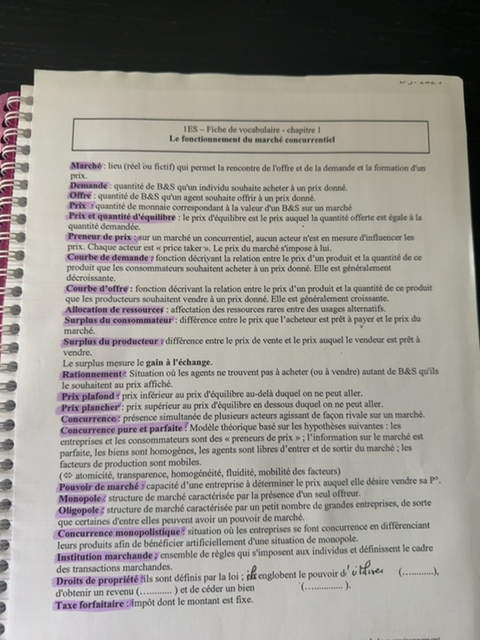 Photo d'un cours de  Fonctionnement du marché concurrentiel