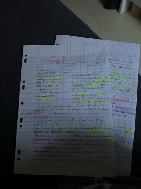 Photo d'un cours de  Fonctionnement du système immunitaire