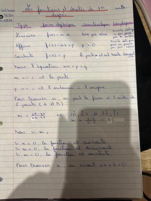 Photo d'un cours de  Fonctions et Droites du Premier Degré