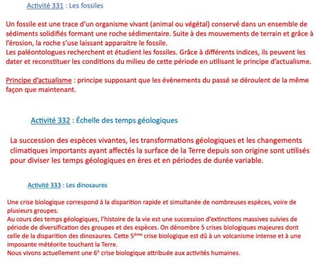 Photo d'un cours de  Fossiles et Temps Géologiques