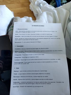 Photo d'un cours de  Glossaire des termes théâtraux