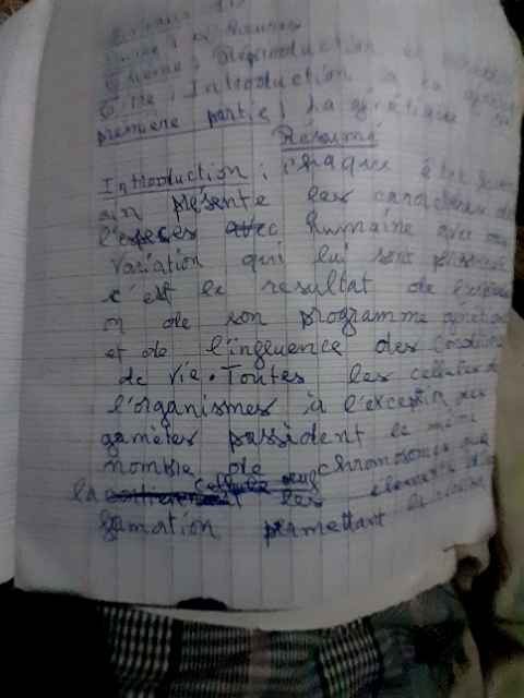 Photo d'un cours de  Génétique et Variation des Caractères