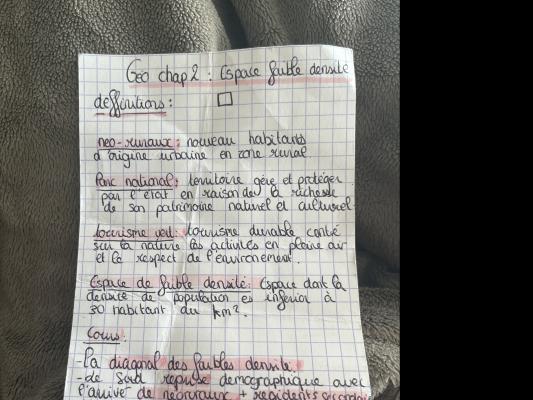 Géographie : Espaces Faible Densité quiz