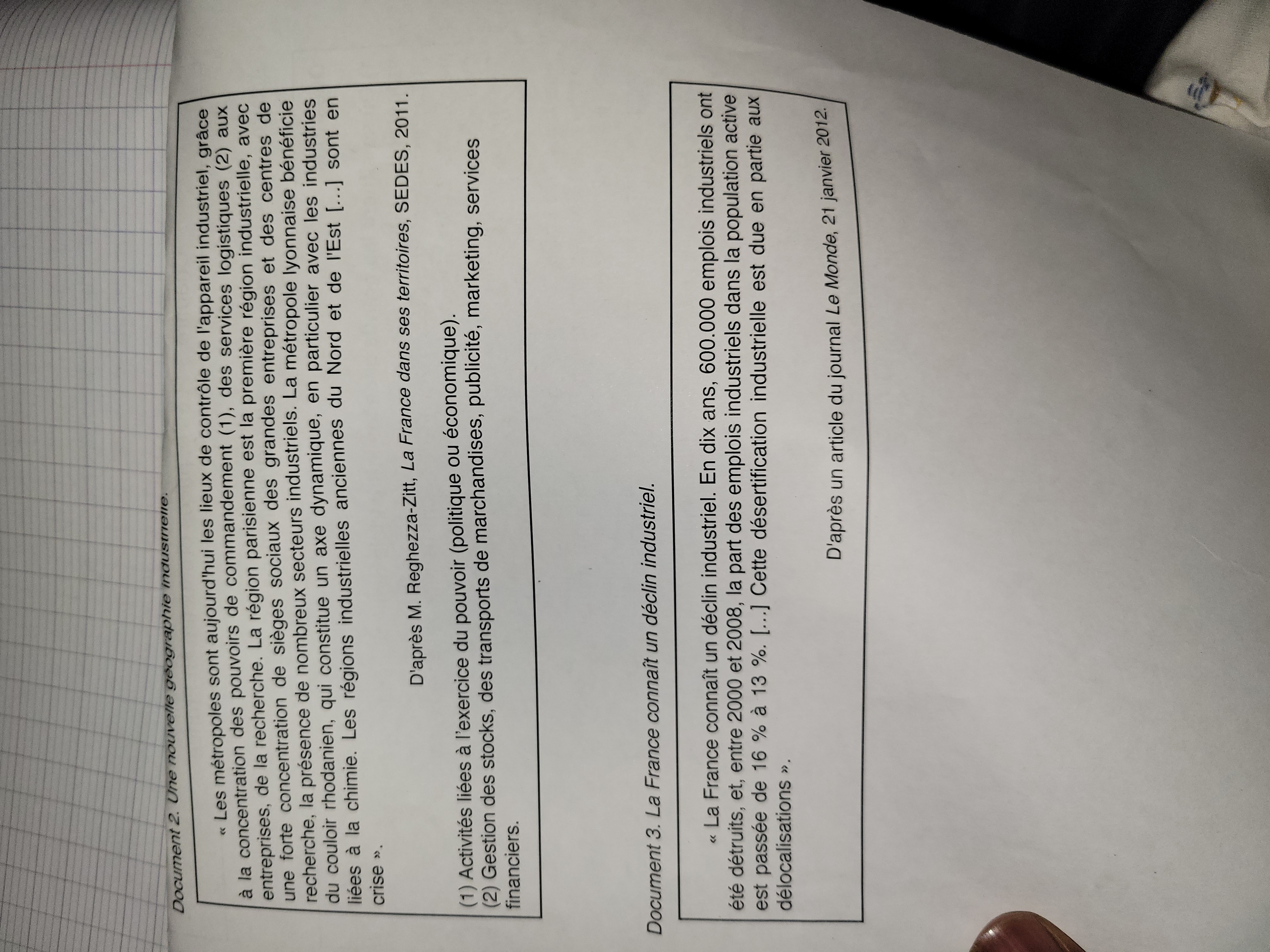 Photo d'un cours de  Géographie et Déclin Industriel Français