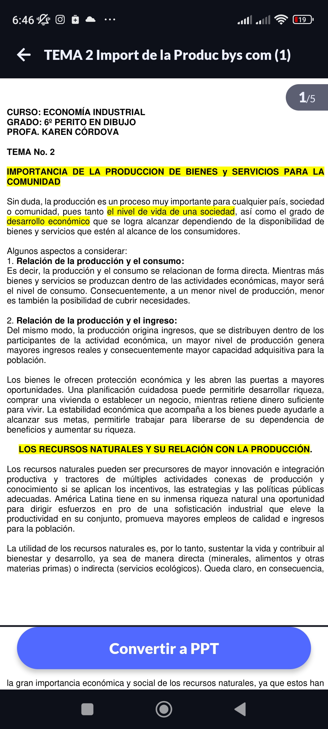 Photo d'un cours de  Importance de la production économique