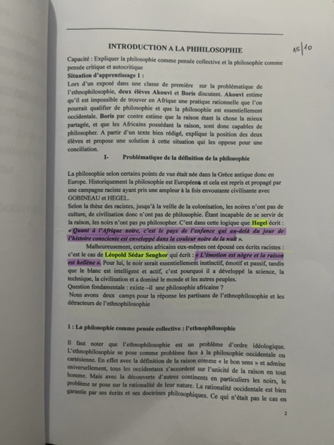 Photo d'un cours de  Introduction à la Philosophie