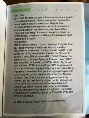 Photo d'un cours de  Introduction à Manon Lescaut