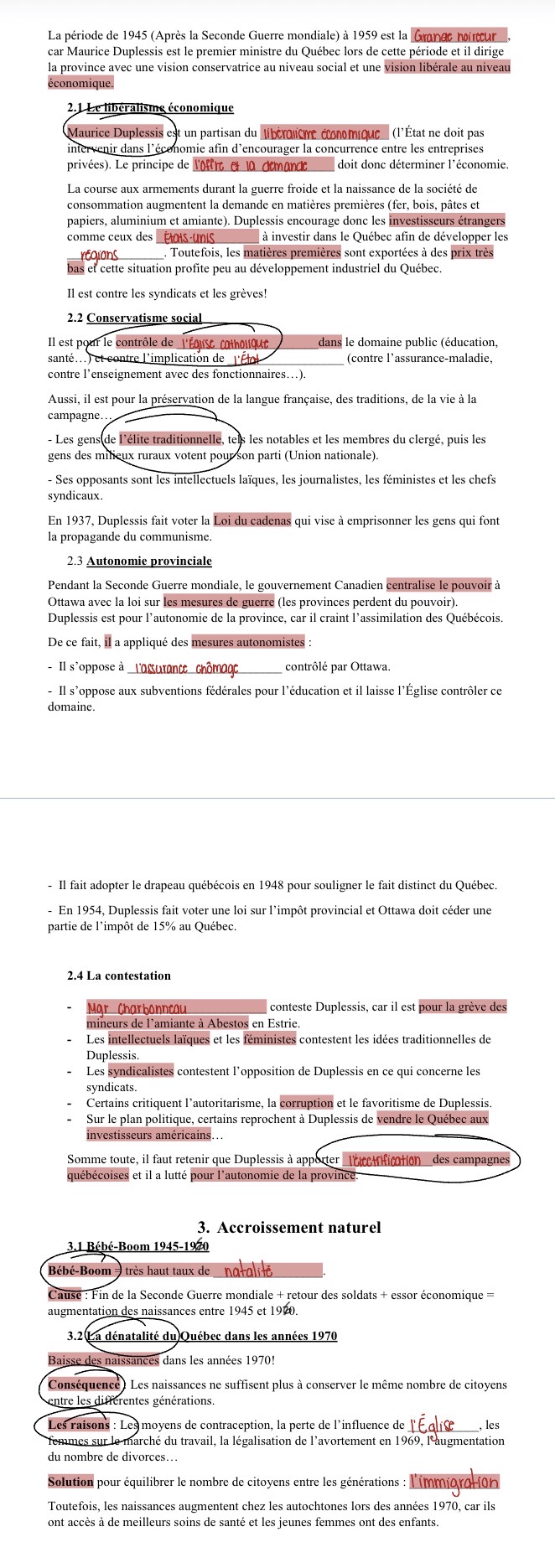 Photo d'un cours de  La Grande Noirceur au Québec