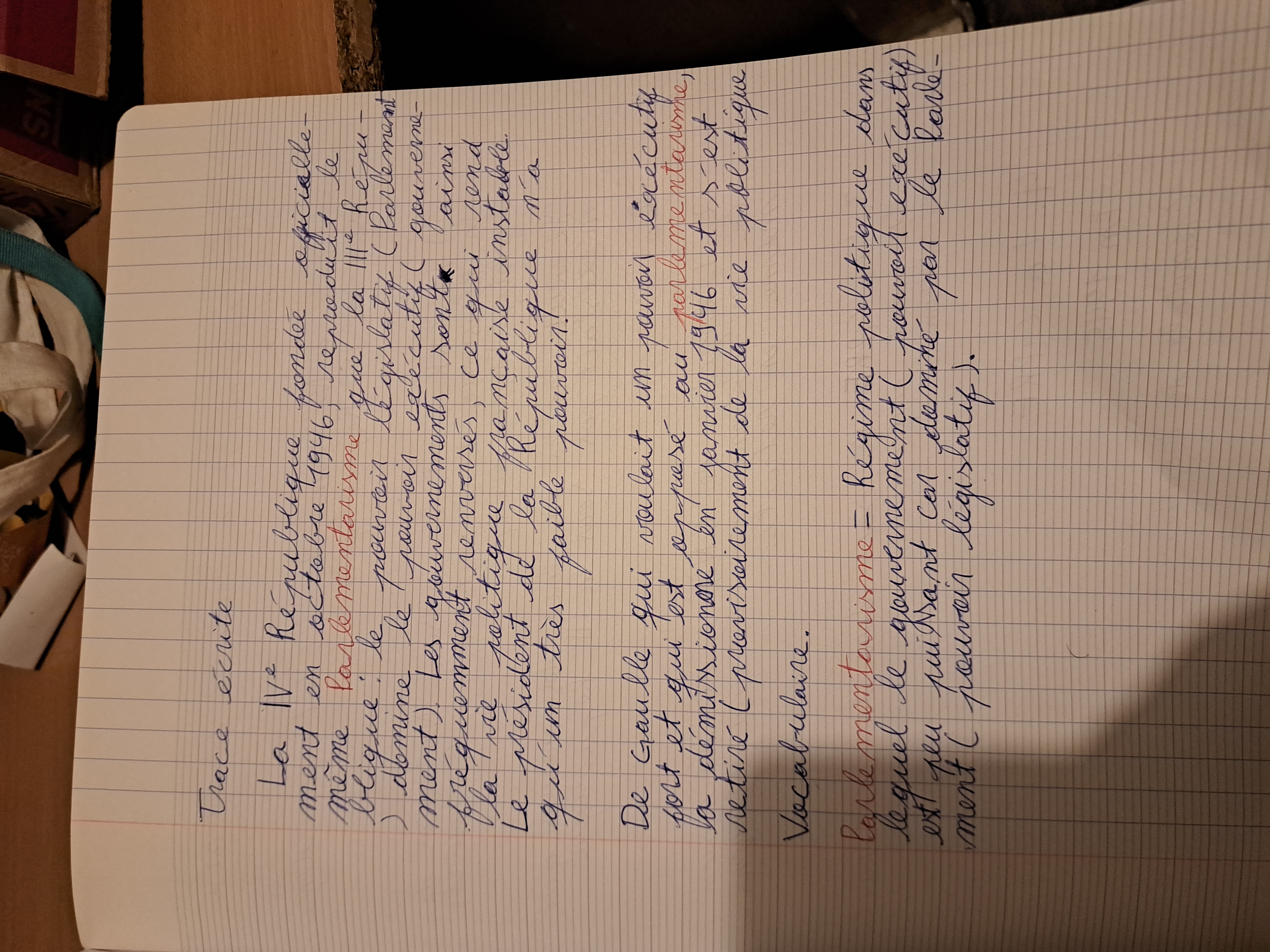 Photo d'un cours de  La IVe République Française