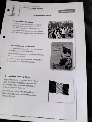 Photo d'un cours de  La Troisième République Française