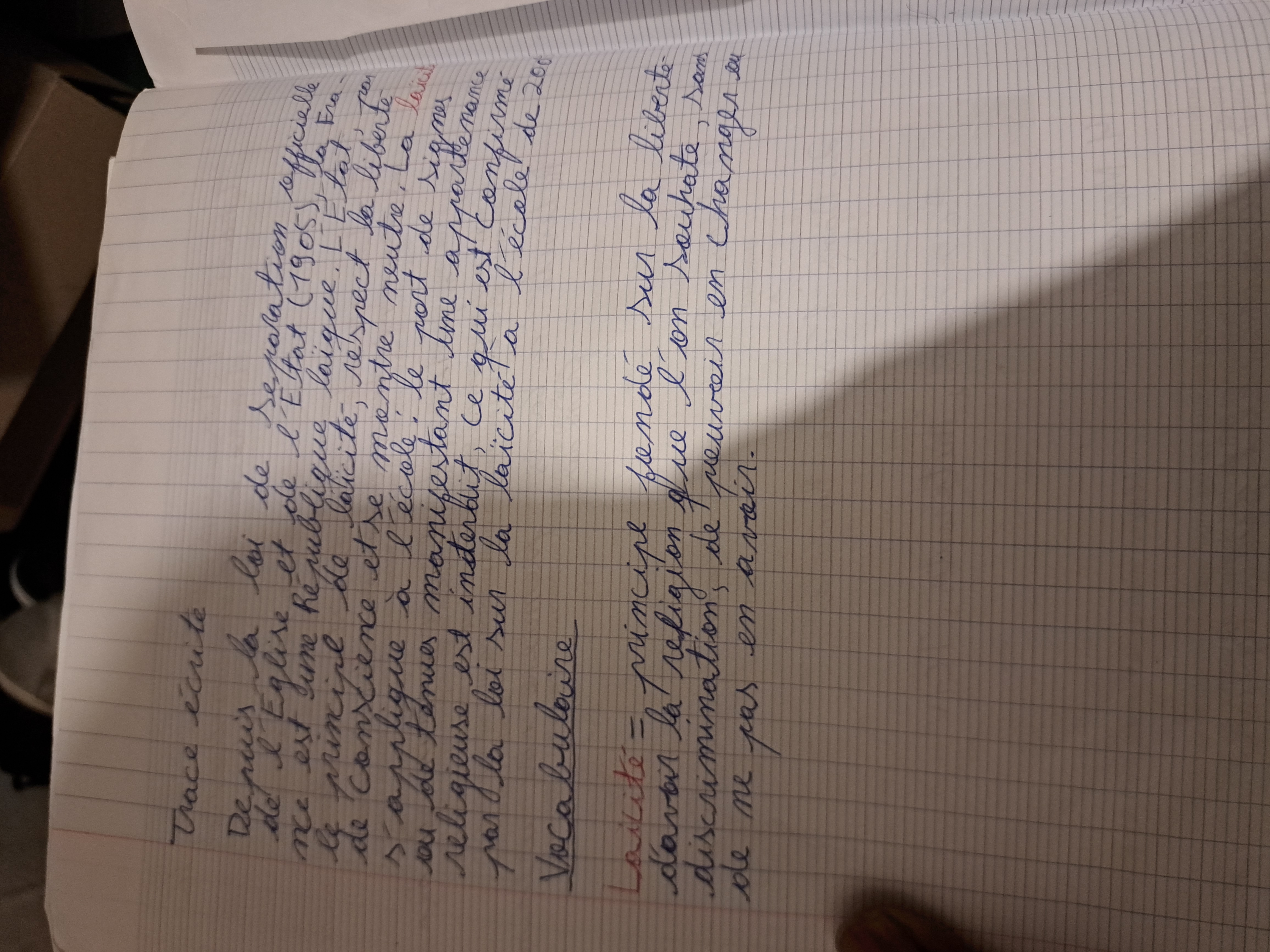 Photo d'un cours de  Laïcité et Éducation en France