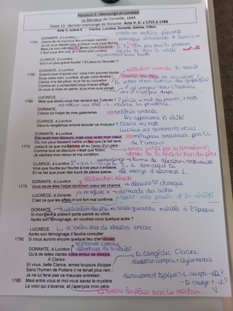 Photo d'un cours de  Le Menteur de Corneille
