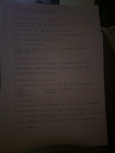 Photo d'un cours de  Le vieillissement de la peau