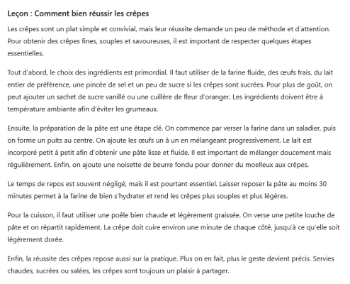 Leçon : Réussir les crêpes quiz