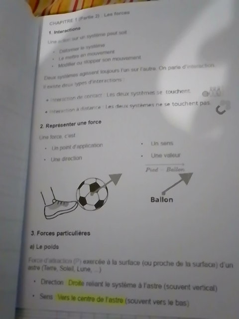 Photo d'un cours de  Les forces en physique