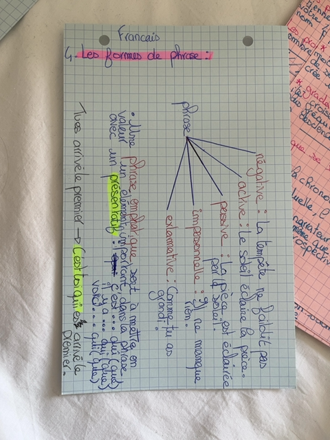 Photo d'un cours de  Les formes de phrases françaises