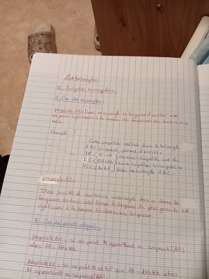 Photo d'un cours de  Les inégalités triangulaires expliquées