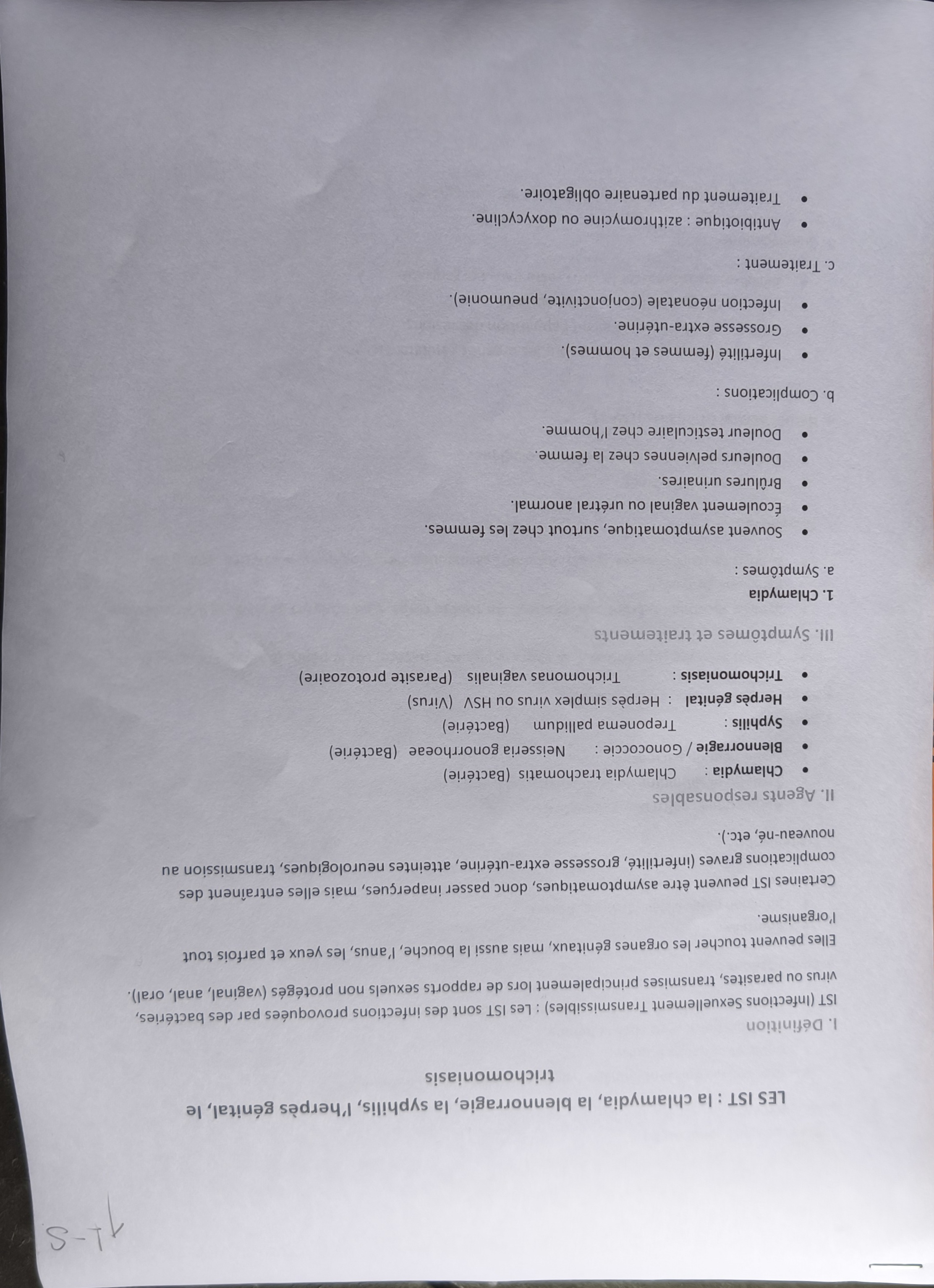 Photo d'un cours de  Les IST : Chlamydia et Syphilis