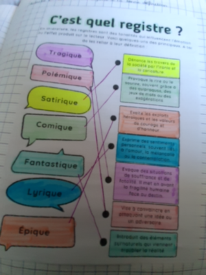 Photo d'un cours de  Les registres littéraires expliqués