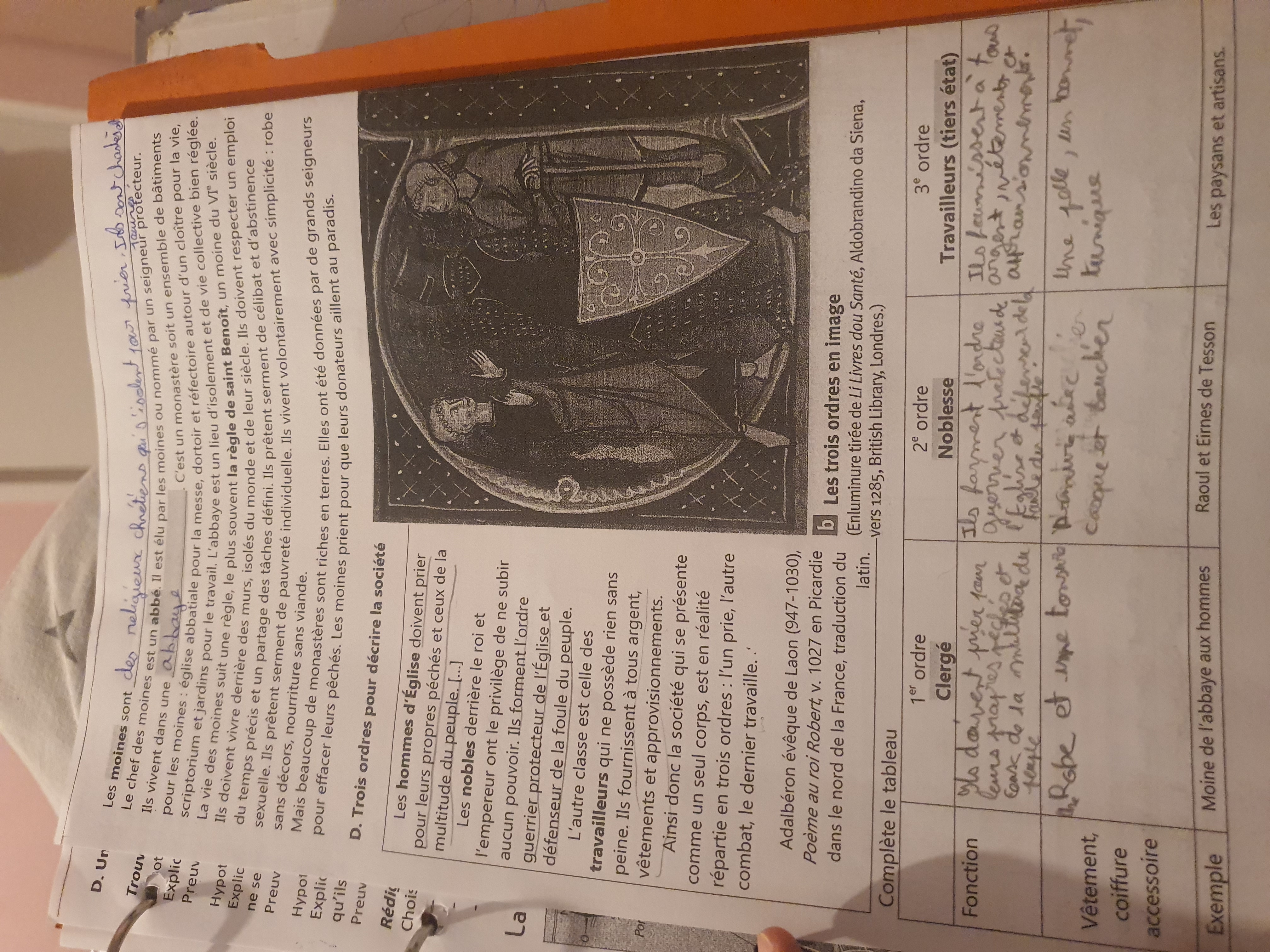 Photo d'un cours de  Les trois ordres médiévaux