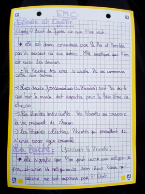 Photo d'un cours de  Liberté et Égalité en EMC