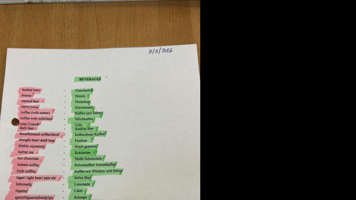 Photo d'un cours de  Liste bilingue de boissons