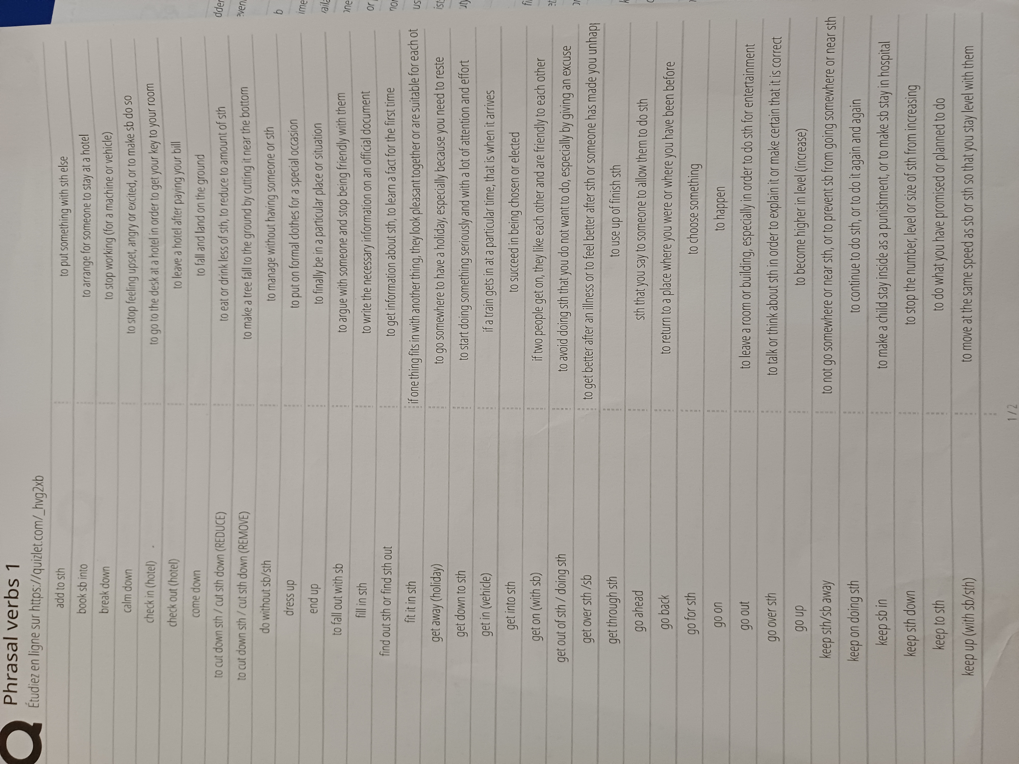 Photo d'un cours de  Liste de verbes à particule