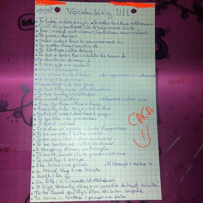 Photo d'un cours de  Liste de vocabulaire anglais-français