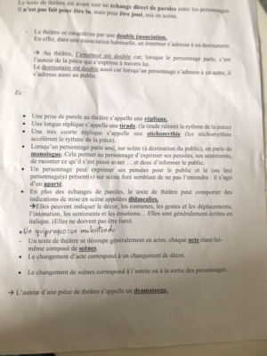 Photo d'un cours de  Éléments du texte théâtral