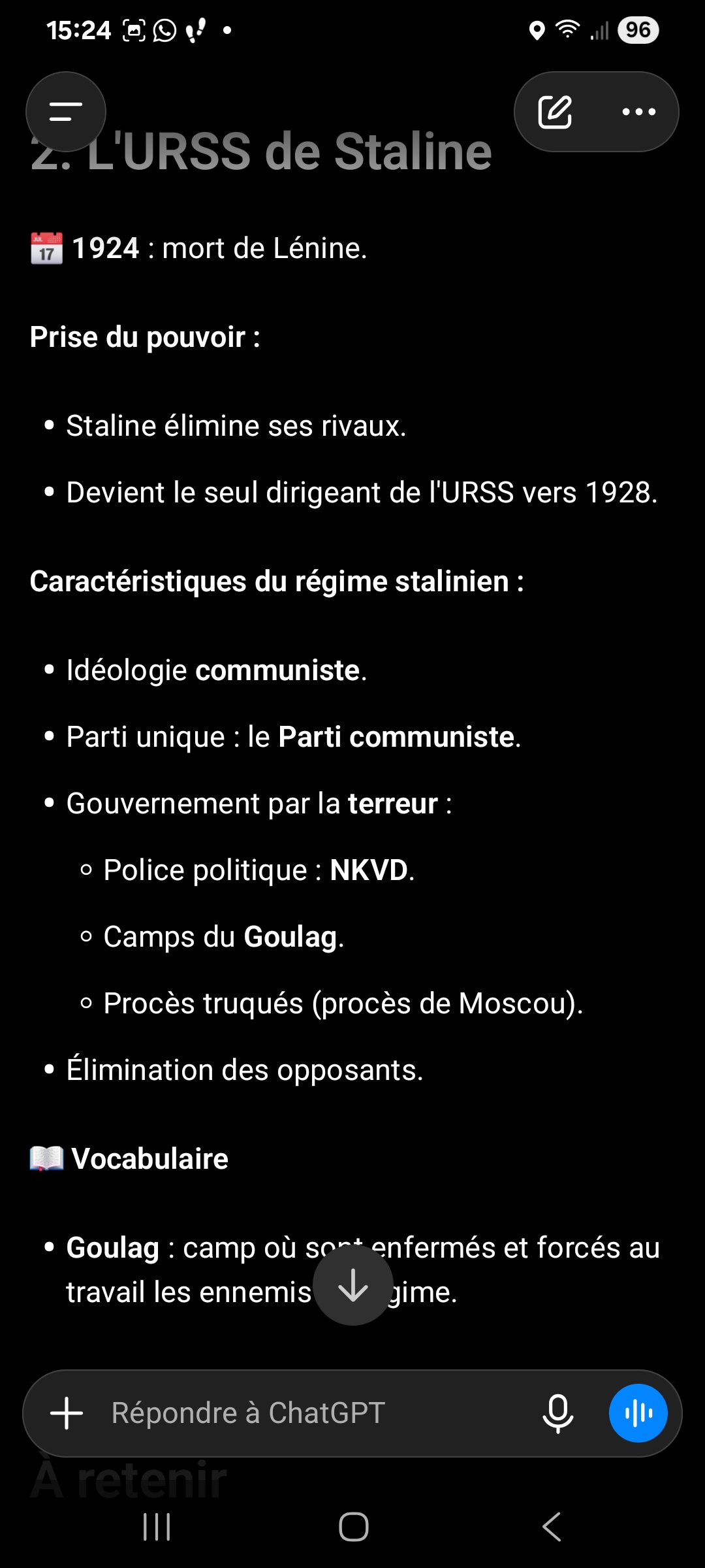 Photo d'un cours de  L'URSS sous Staline