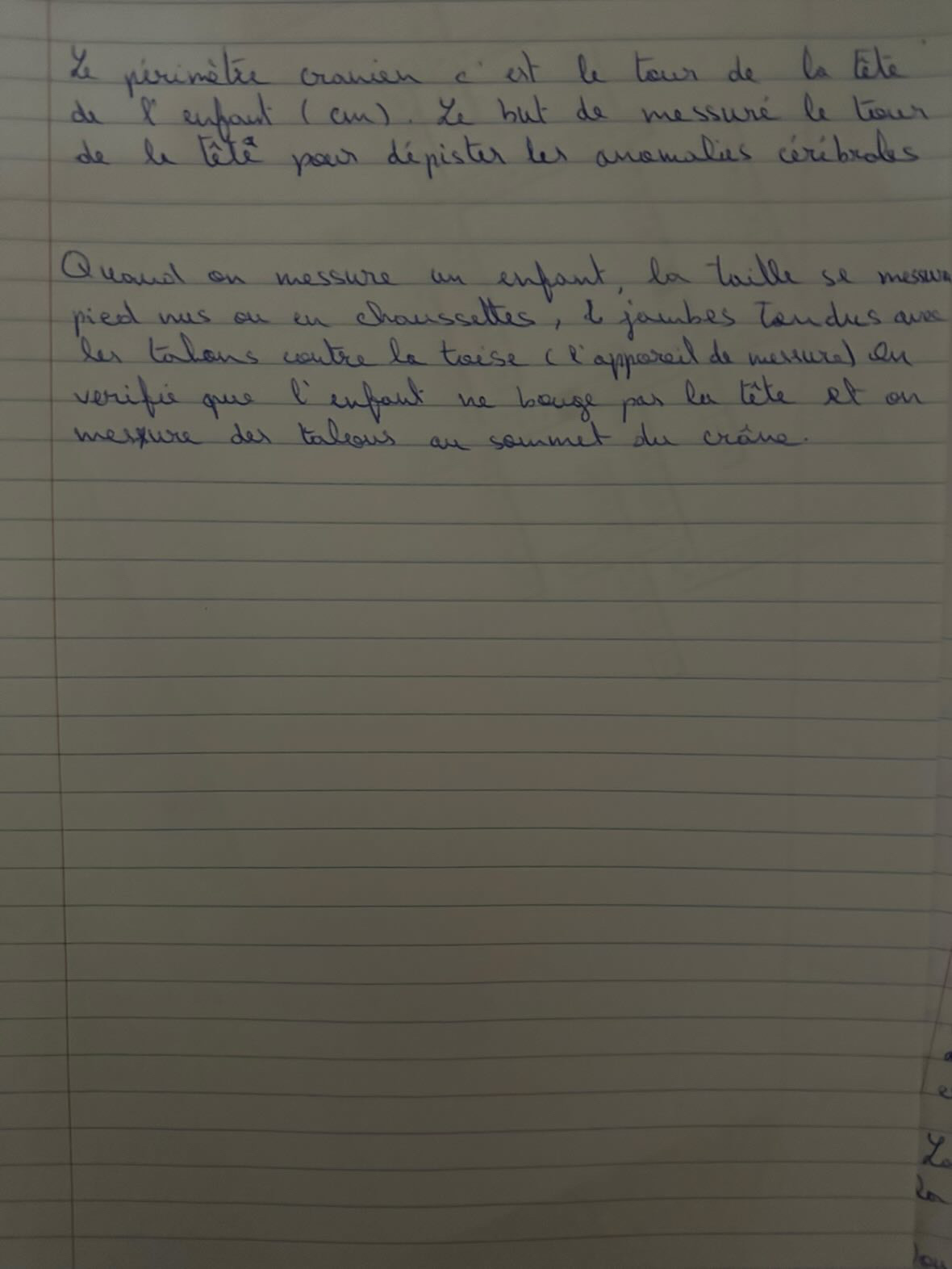 Photo d'un cours de  Mesure périmètre crânien et taille