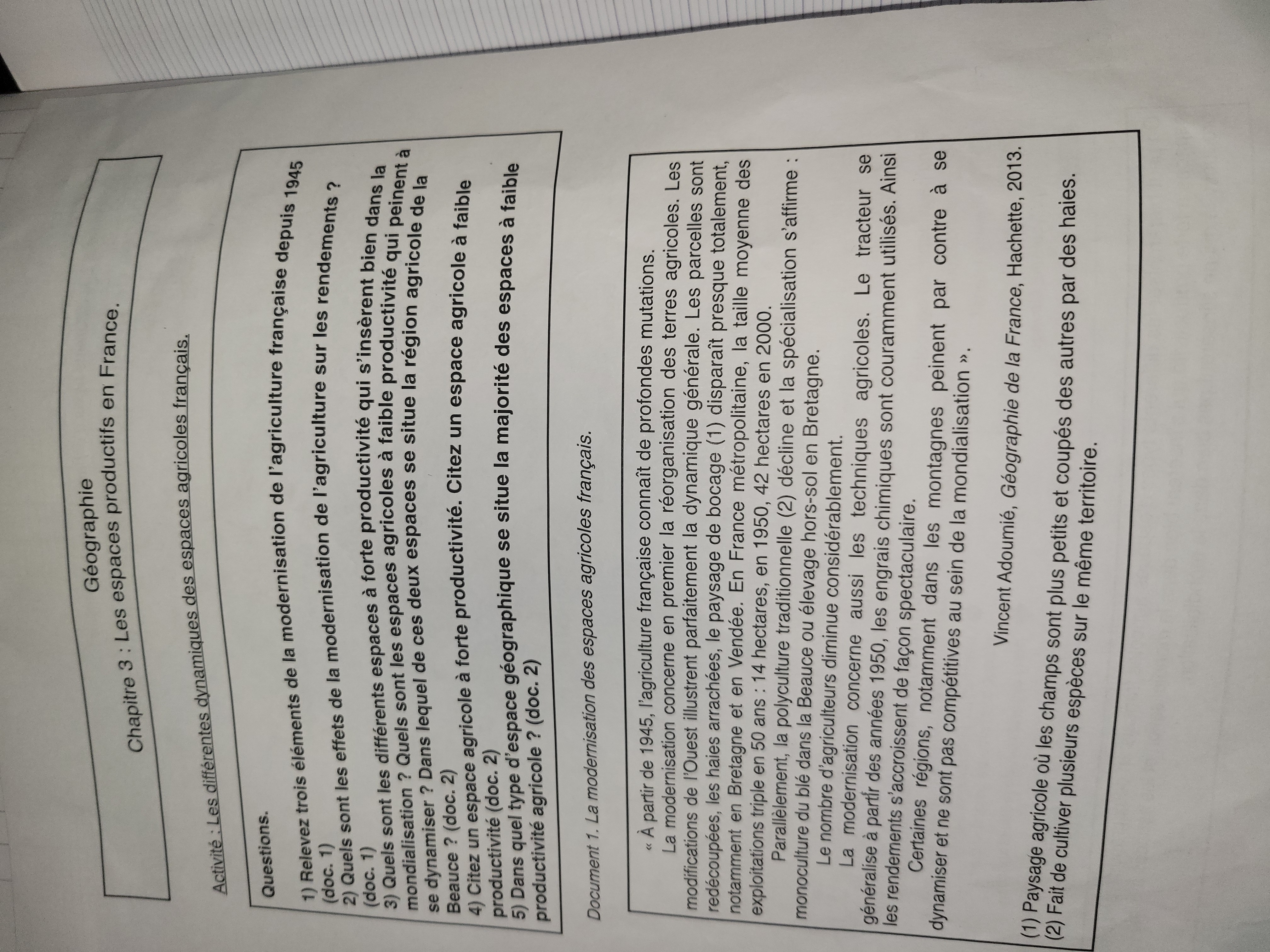 Photo d'un cours de  Modernisation des espaces agricoles français