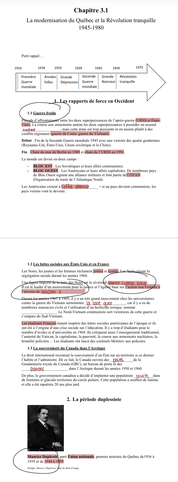 Photo d'un cours de  Modernisation du Québec 1945-1980