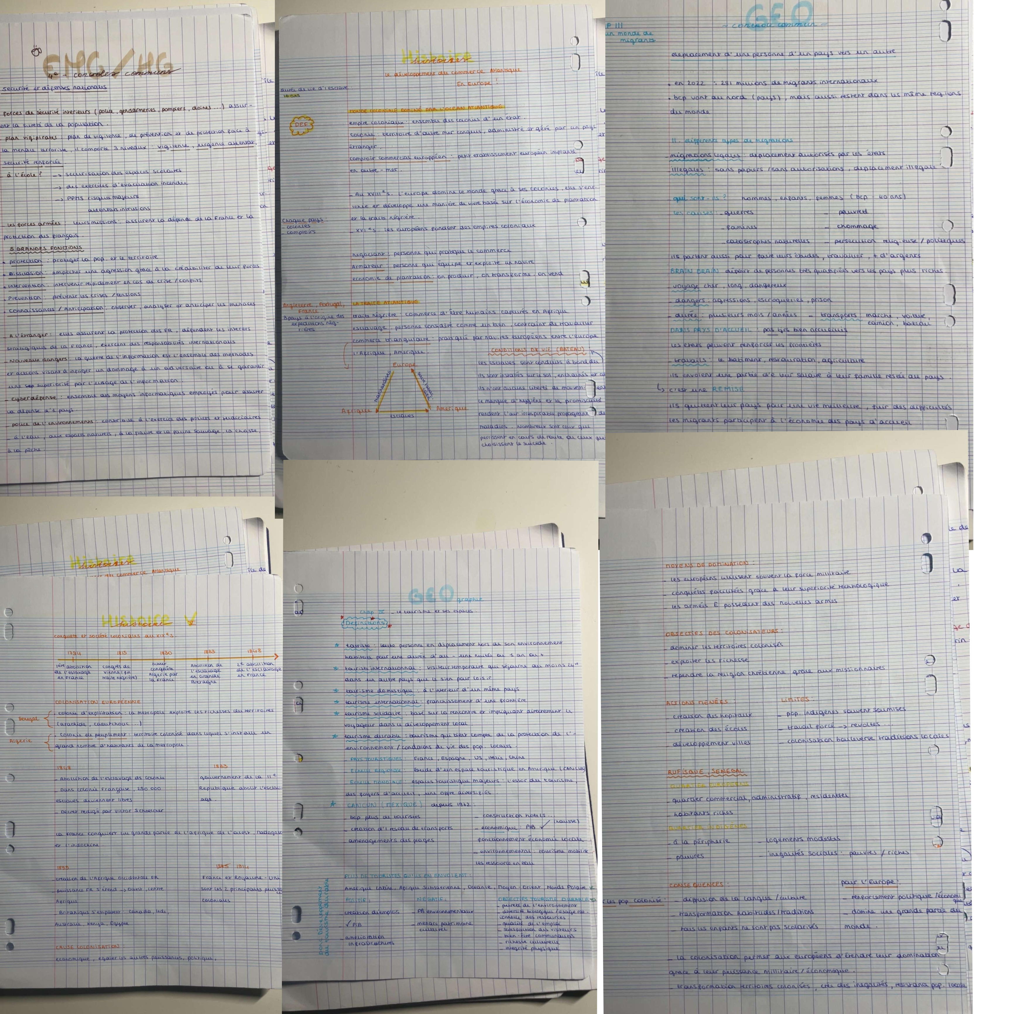 Photo d'un cours de  Notes de cours en géographie et histoire