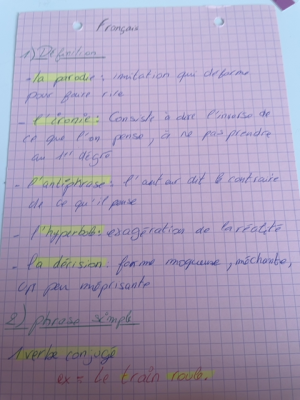 Photo d'un cours de  Notes sur les figures de style