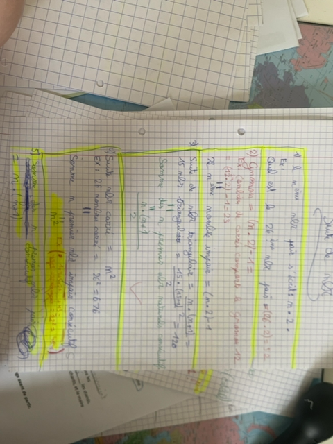 Photo d'un cours de  Notes sur les suites mathématiques