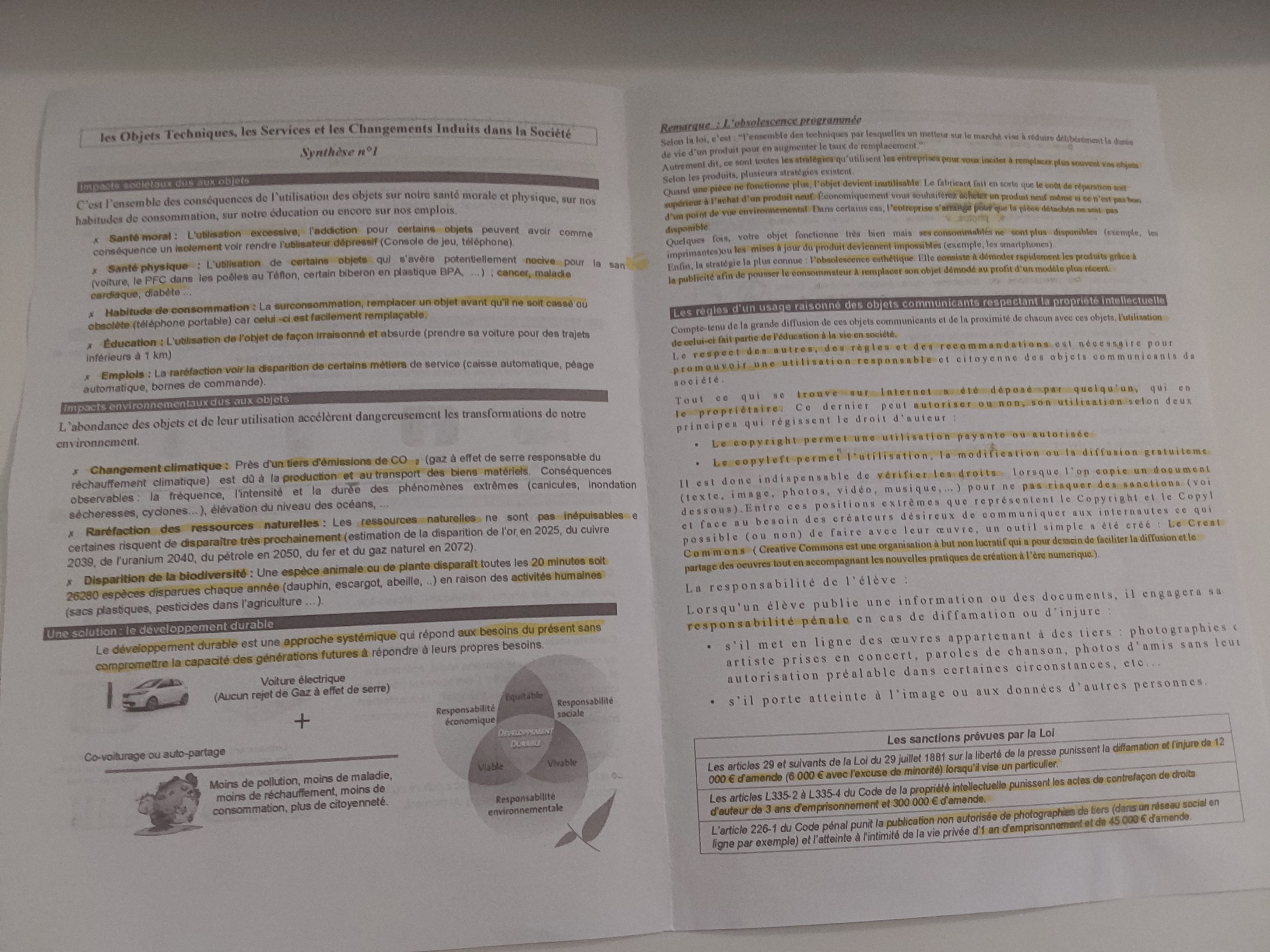 Photo d'un cours de  Objets Techniques et Société Moderne