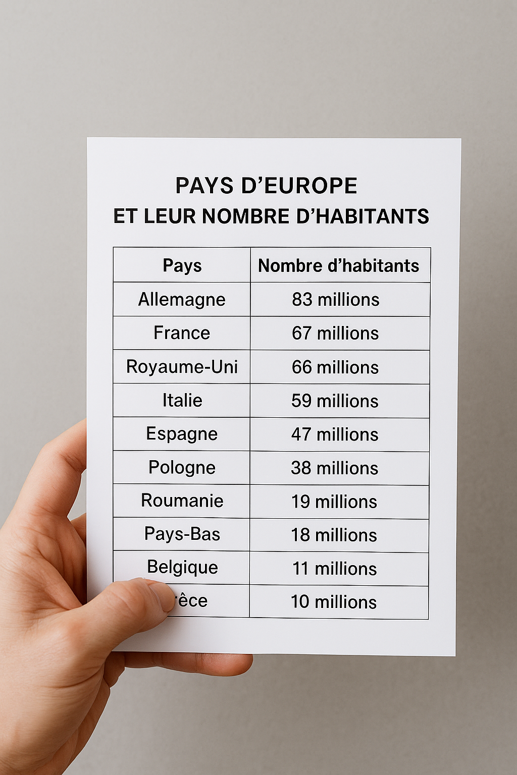 Photo d'un cours de  Population des pays européens
